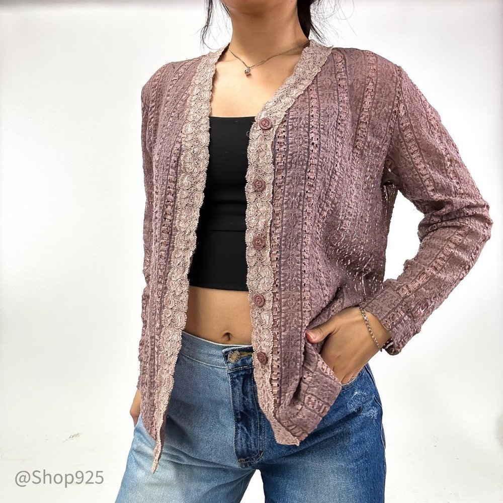 90s Lace Button Up Cardigan sheet - Picture 2 of 8